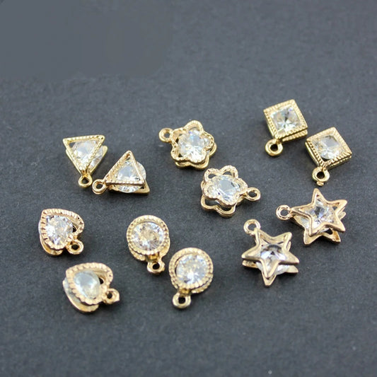 10pcs/lot Zinc Alloy Crystal Polygon&Star&Heart&Flowers Charms Pendant For DIY Necklace Jewelry Finding Accessories