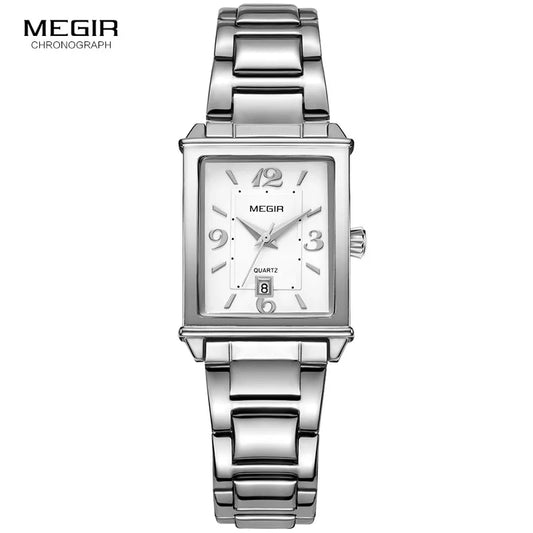 Megir Womens Simple Stainless Steel Quartz Watch with Calendar Date display Fashion Waterproof Dress Wrist Watch for Ladies1079L