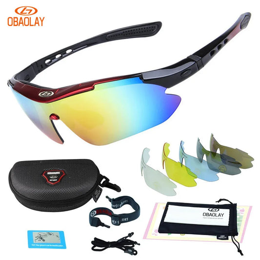 OBAOLAY Polarized UV400 Cycling Sunglasses Bicycle Bike Eyewear Goggle Riding Outdoor Sports Fishing Glasses 5 Lens