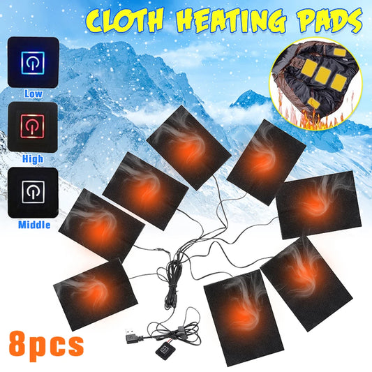 8 in 1 Heating Pad Electric USB Jackets Clothes Heating Pad Winter Sports Hiking Vest Heated Warmer Pads Fiber Heater