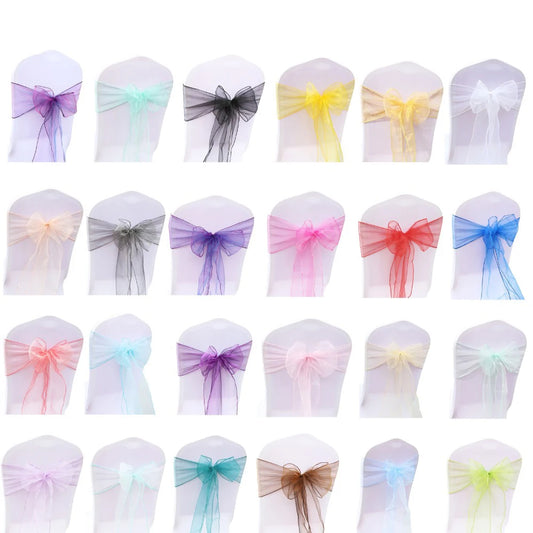 50Pcs Sheer Fabric Organza High Quality Chair Sashes Bow Wedding Chair Knot Decoration For Wedding Party Event Banquet