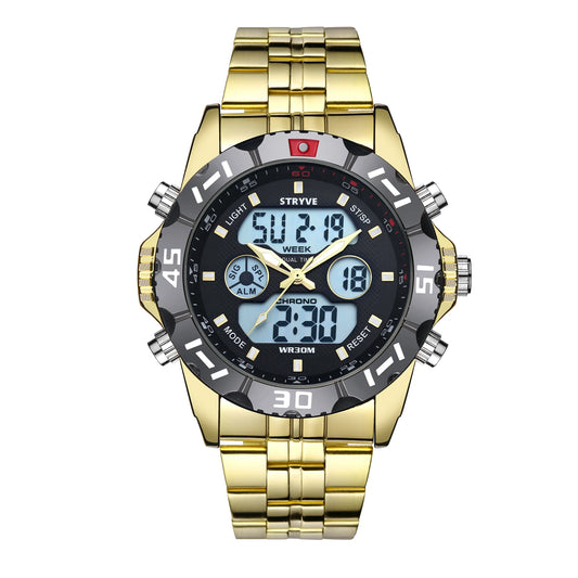 Stryve8011 Relojes Brand Waterproof Business Sport Watches Men Stainless Steel Digital pointer Dual Display fashion quartz watch