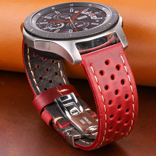 Genuine Leather Watch Band Bracelet 20mm 22mm 24mm Cowhide Vintage Watchband Deployment Clasp For Samsung Galaxy Watch 3 4 Strap