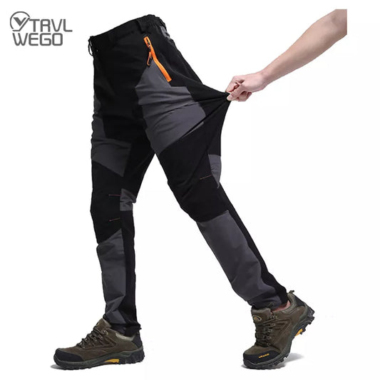 TRVLWEGO Men Summer Hiking Pants Wear-resistant Water Splash Prevention Quick Dry UV Proof Elastic Thin Camping Trousers